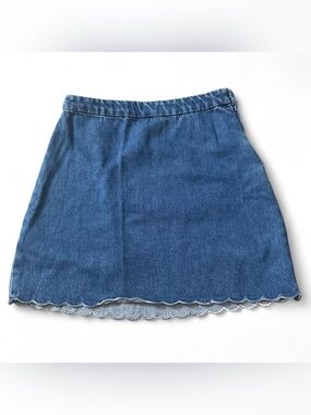 Vintage H&M Blue Denim Scalloped Mini Skirt with side zipper